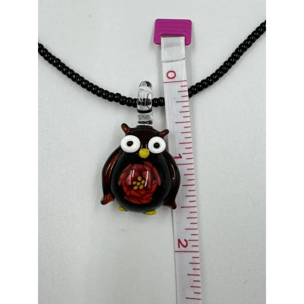 Artisan Handmade Lampwork Art Glass Flower Owl Pendant Beaded Necklace 16 - 19
